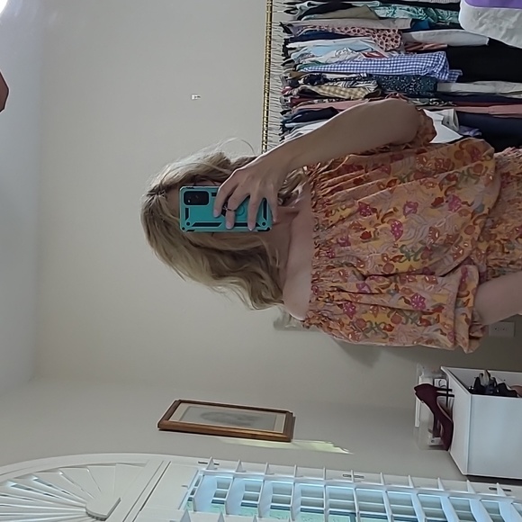 Cupcakes and Cashmere Yellow Pink Floral Elastic Neckline Blouse Small - Picture 7 of 12